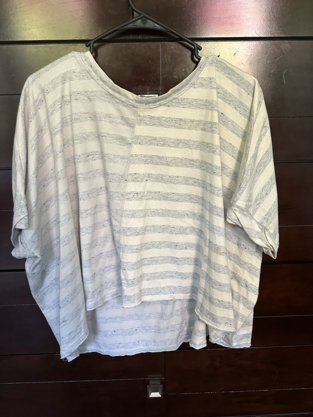 By Together Relaxed Stripe Short Sleeve Top in White and Light Gray